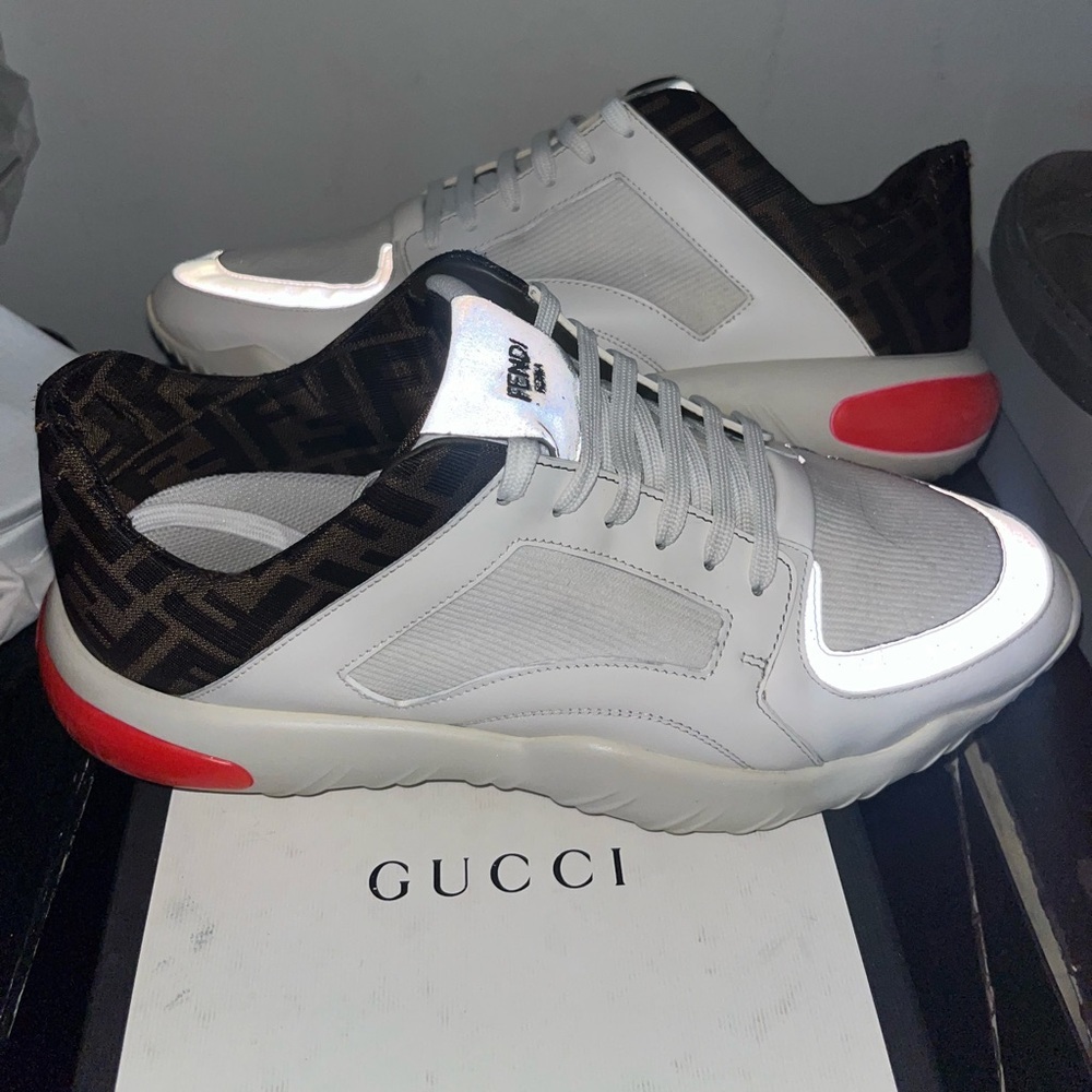 Fendi FF Monogram Print Fluo Detail Low Top Sneakers